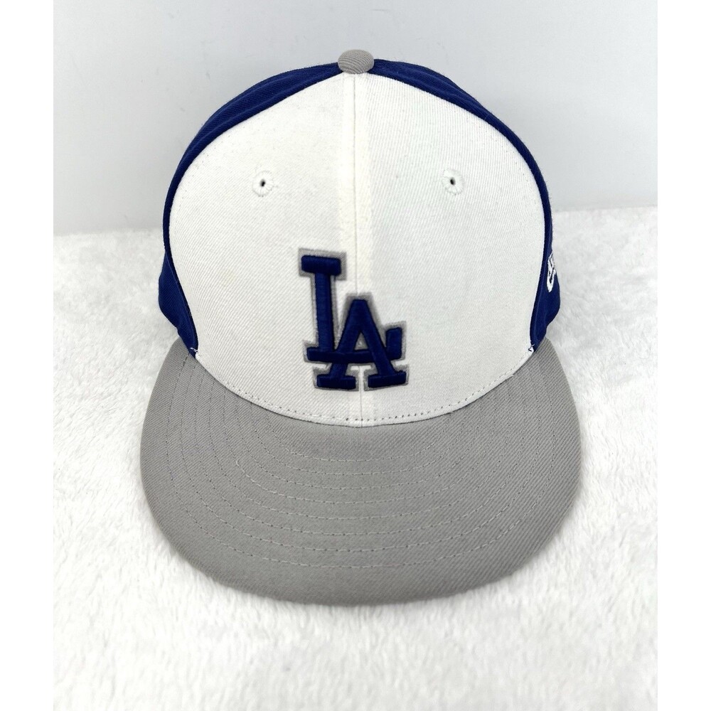 Los Angeles Dodgers New Era 59FIFTY Fitted Hat Size 7-3/8 Grey Bill White Blue
